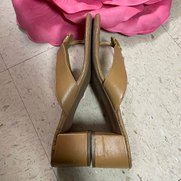 TORY BURCH Beige Nude Quilted Thong Mule Sandals Block Heel *RARE - Picture 7 of 14